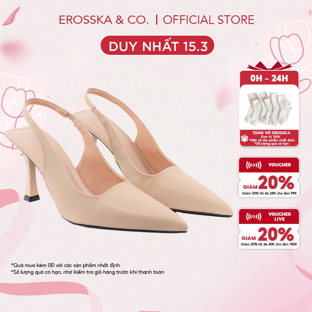 Erosska - Giày cao gót dáng Slingback mũi nhọn thời trang màu kem cao 8cm - EH041