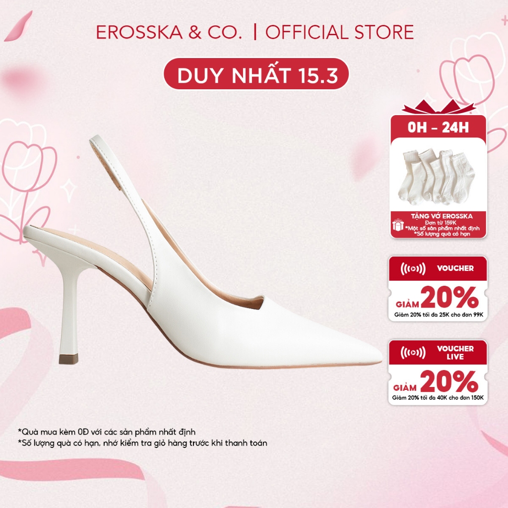 Erosska - Giày cao gót dáng Slingback mũi nhọn màu trắng cao 8cm - EH041