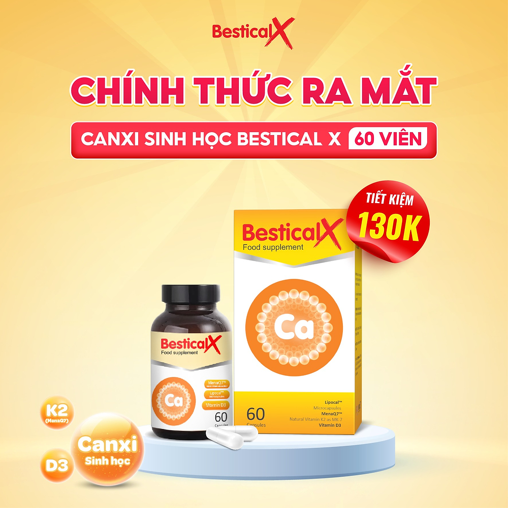 BESTICAL X Canxi Sinh Học Bestical X (HỘP 60 VIÊN) Giúp bổ sung Canxi, D3k2 Giúp hấp thu tốt