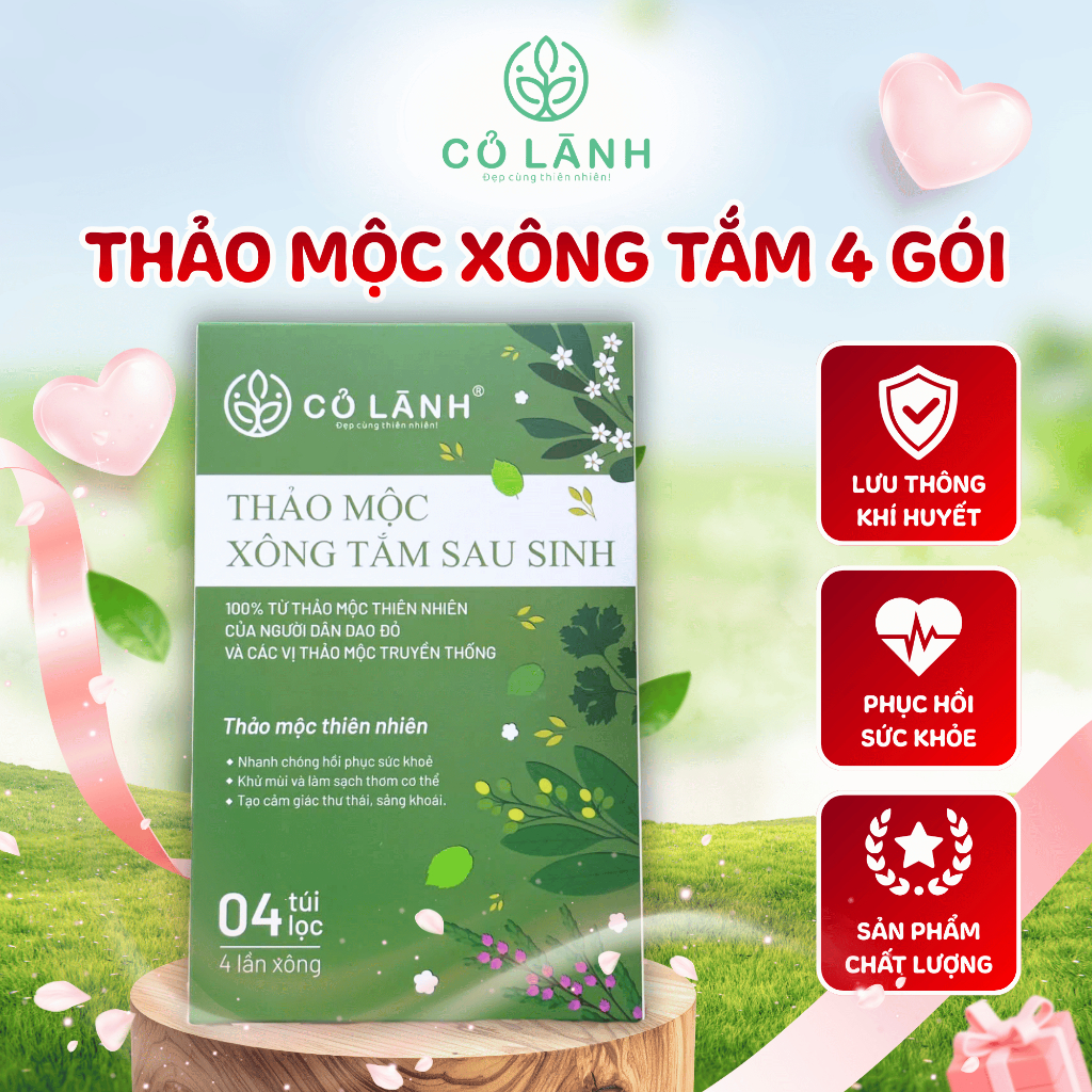 (Mẫu Mới) Thảo Mộc Xông Tắm Cỏ Lành 4 Túi Lọc - Phục Hồi Sau Sinh, Lưu Thông Khí Huyết