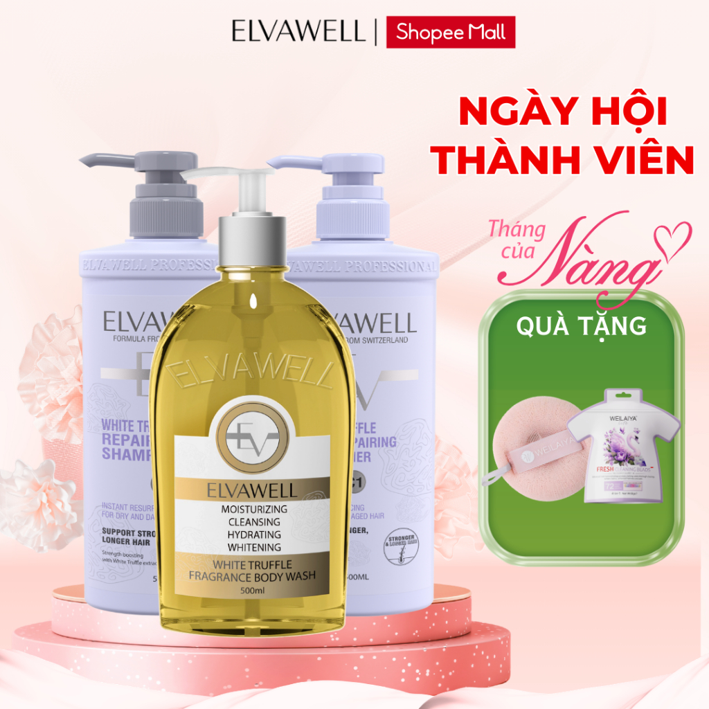 Combo Toàn Diện - Dầu Gội, Dầu Xả Elvawell + Sữa Tắm 500ml Elvawell