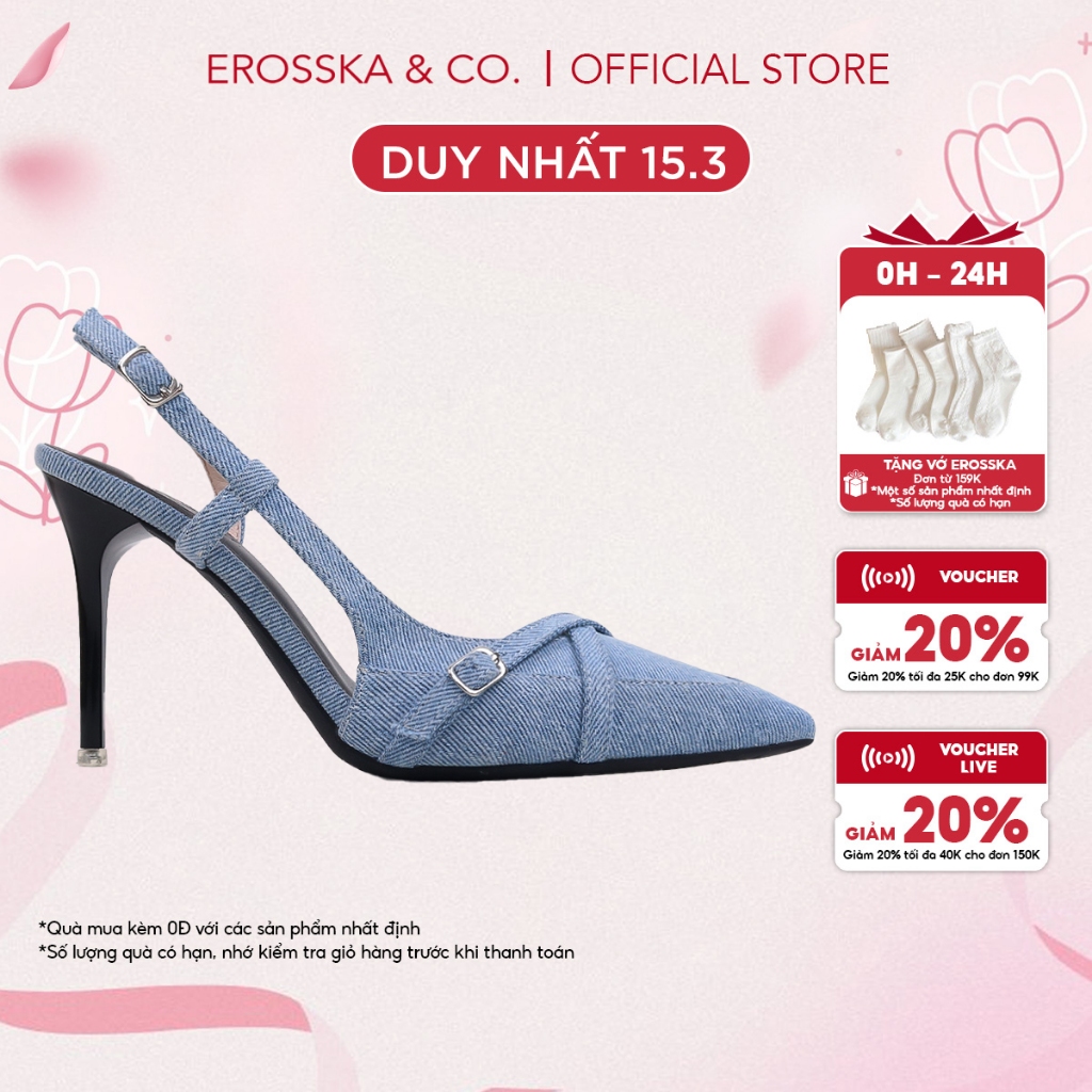 Erosska - Giày cao gót nữ mũi nhọn phối dây đan chéo cách điệu phối khóa cao 10cm - EH046