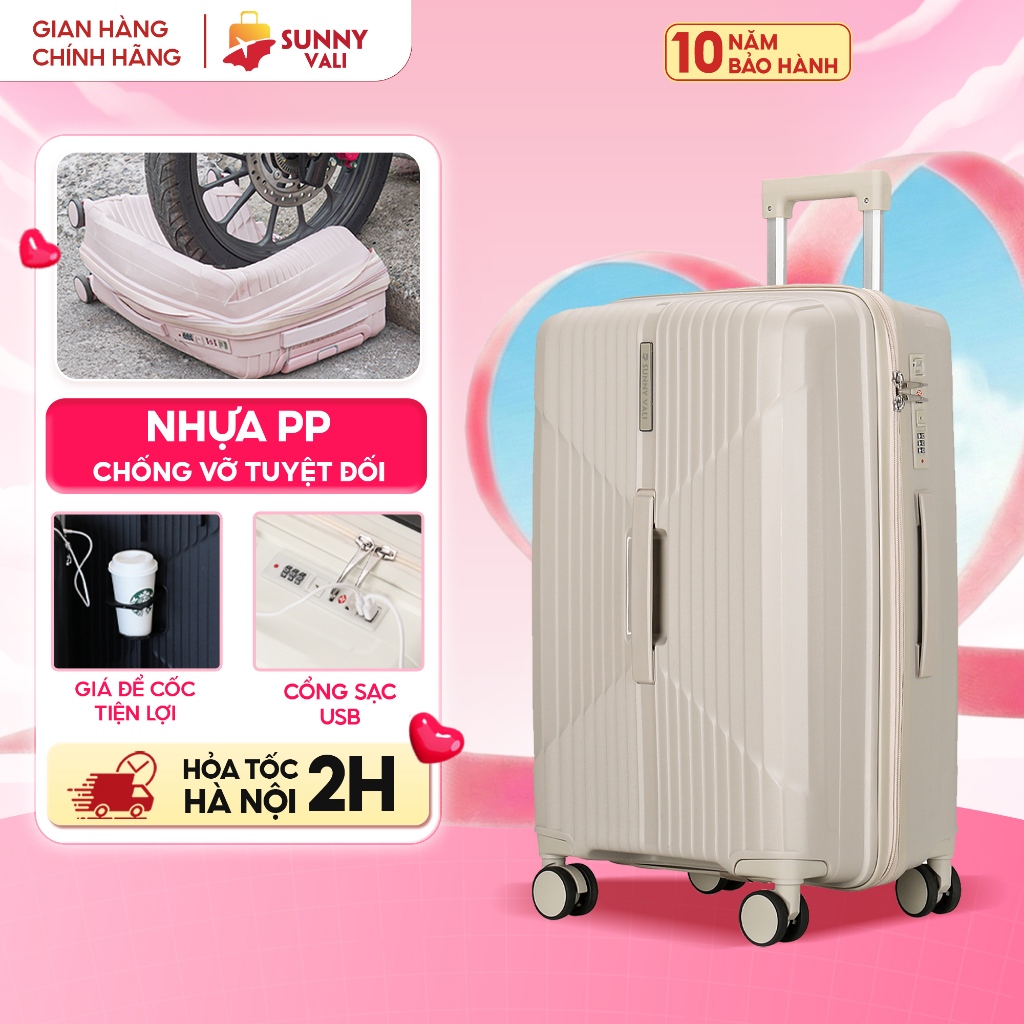 Vali kéo du lịch thời trang SUNNY SV15/CHOCO tích hợp nhiều tính năng (size 20/24/28)