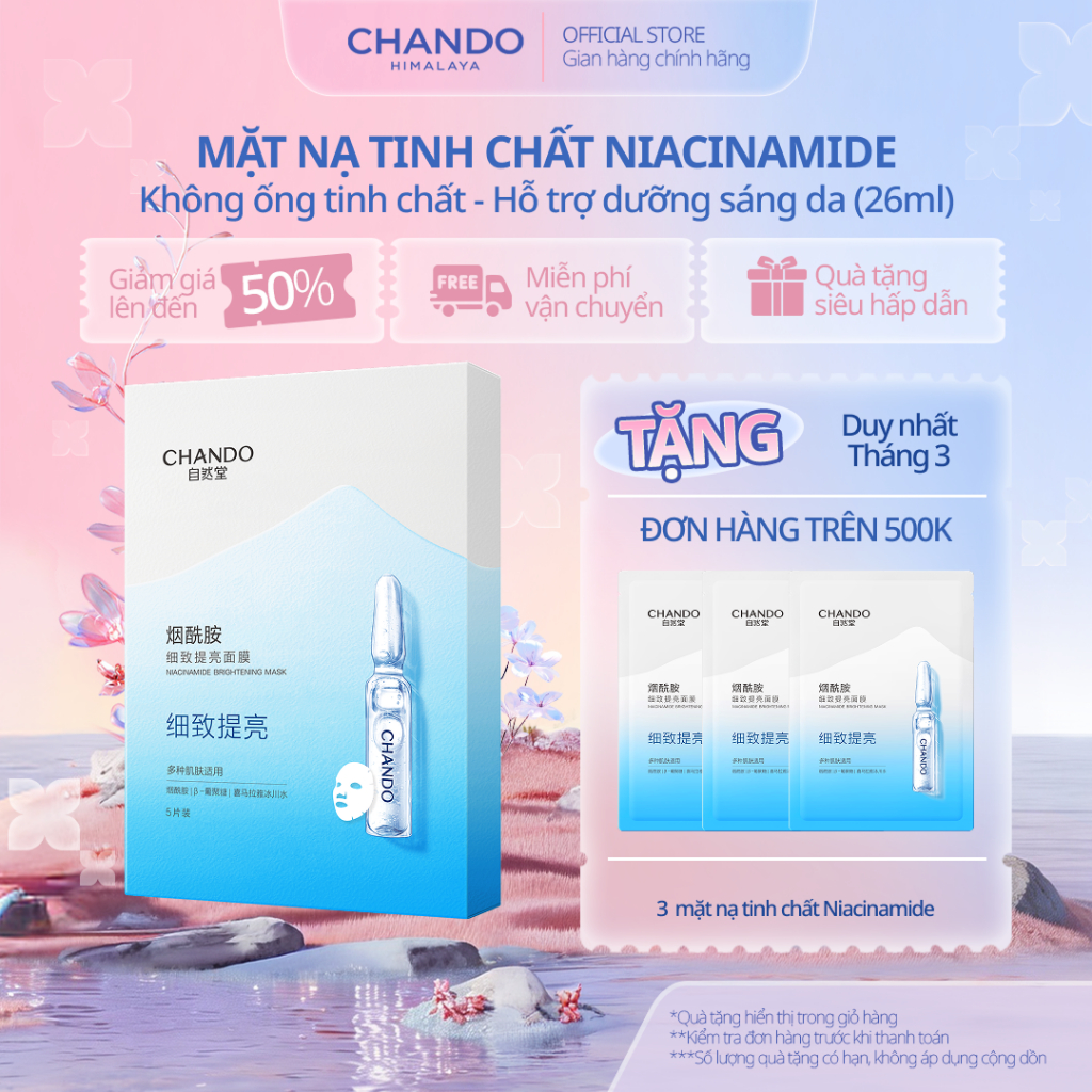 Hộp Mặt Nạ Tinh Chất Hỗ Trợ Dưỡng Trắng Làm Dịu Da CHANDO Himalaya 33mL x 5 pcs Hàng Chính Hãng