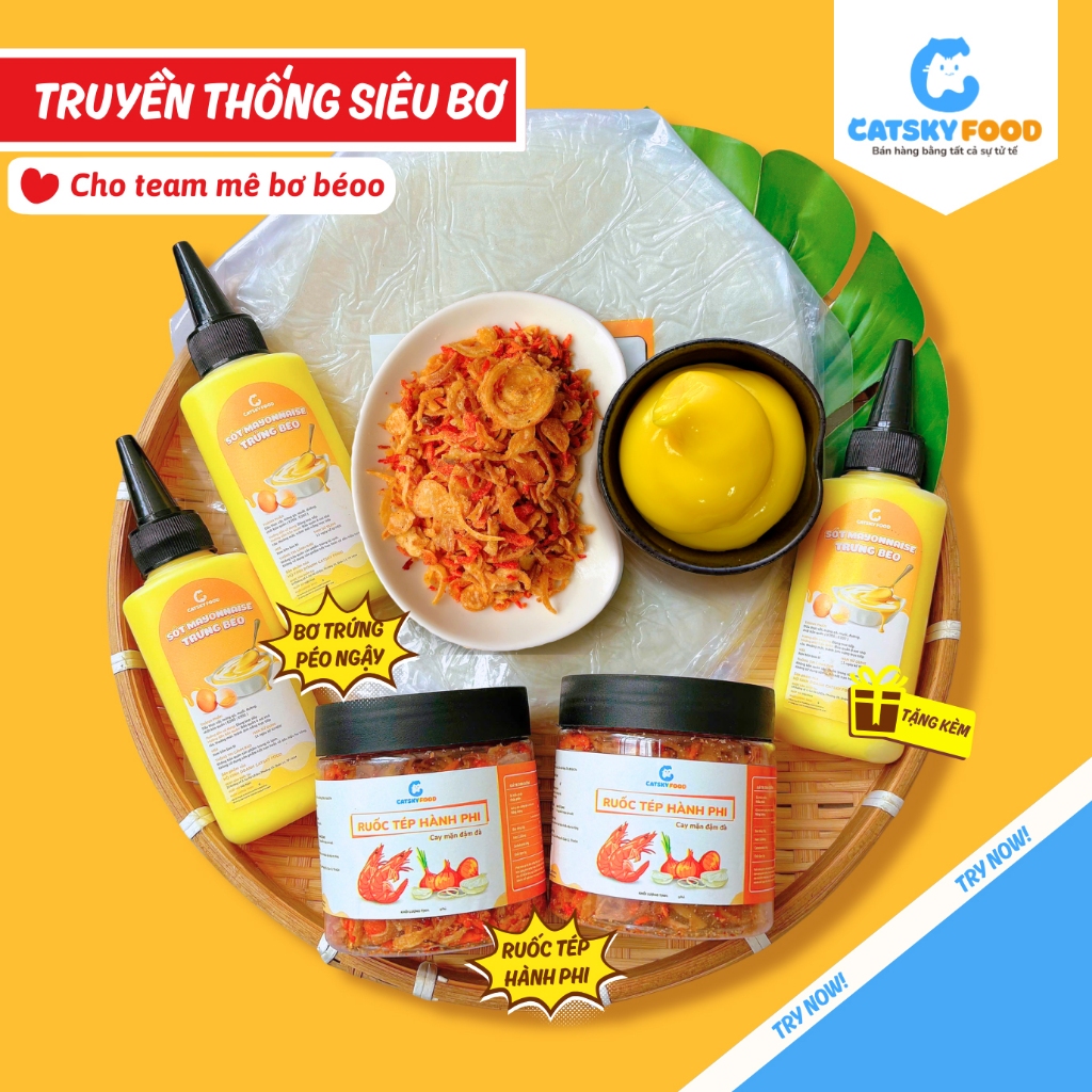 Combo Siêu Bơ - Bánh tráng phơi sương CATSKY FOOD combo bánh tráng sốt muối béo đồ ăn vặt tiện lợi