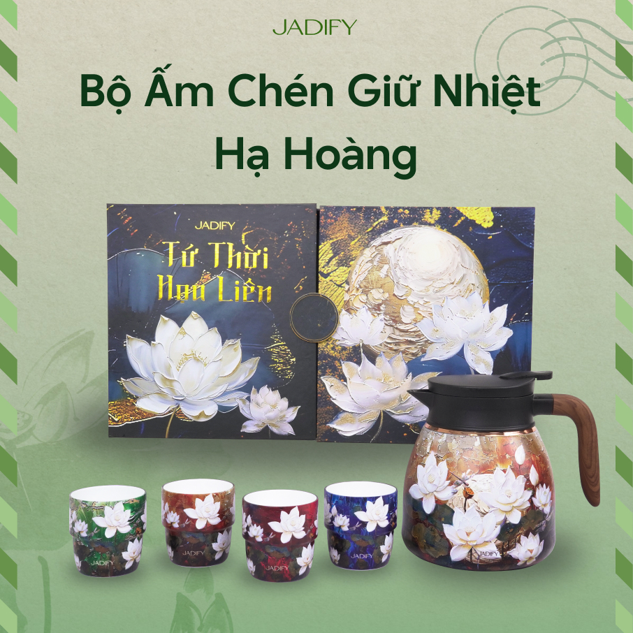 Bộ Ấm Chén Trà Hoa Sen "Tứ Thời Họa Liên" - Hạ Hoàng - Golden Summer Tea Set - Jadify