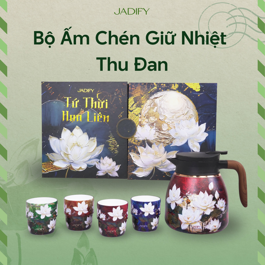 Bộ Ấm Chén Trà Hoa Sen "Tứ Thời Họa Liên" - Thu Đan - Carmine Autumn Tea Set - Jadify