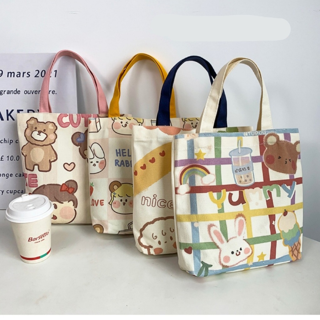 Túi vải canvas kiểu Nhật dễ thương, túi đựng cơm trưa, túi xách nhỏ nữ, túi vải canvas nhỏ Size 27x2