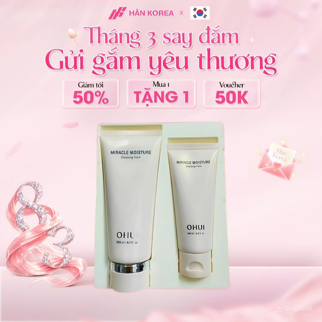 Set Sữa Rửa Mặt Ohui Hồng 200ml Tặng 100ml, Sữa rửa mặt dưỡng ẩm Ohui Cao Cấp - C263 Hân Korea
