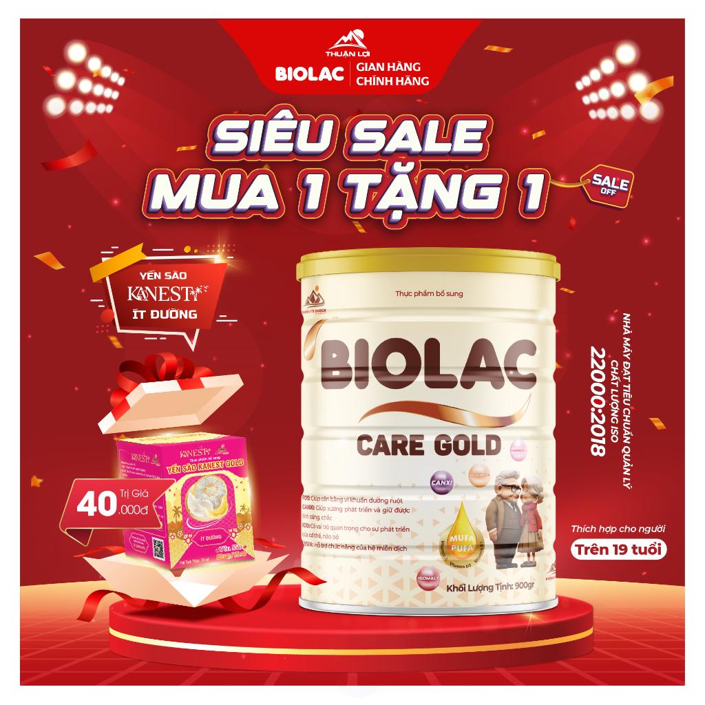 Sữa BIOLAC CARE GOLD 900g – Sữa dinh dưỡng cho người lớn bổ sung Omega 3, Canxi, MUFA PUFA