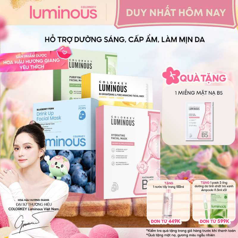 [DAILY LIVE] 1 Hộp Mặt Nạ Giấy Colorkey Luminous B5/ Trà Xanh/ B3, Hỗ trợ cấp ẩm, dưỡng sáng