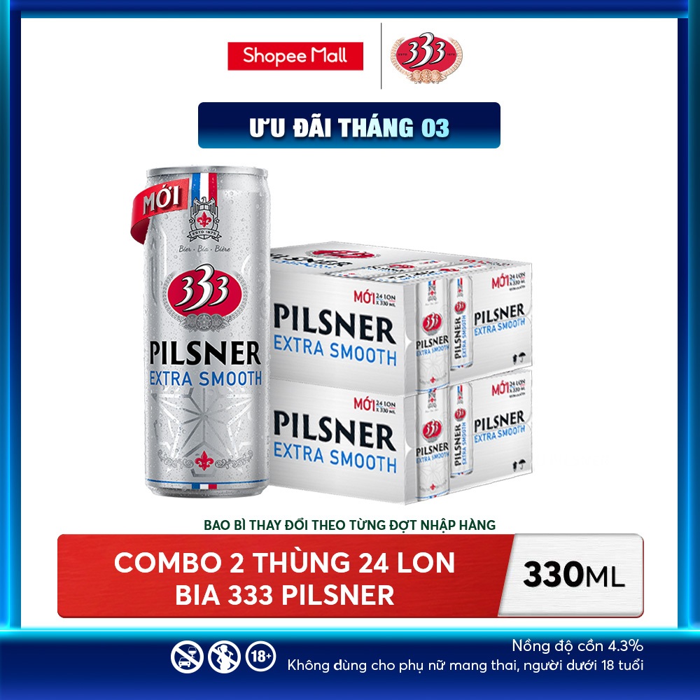 [Livestream] Nồng độ cồn 4.3% - Combo 2 Thùng 24 Bia 333 Pilsner 330ml