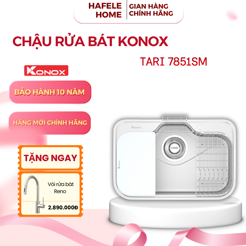Chậu Rửa Bát Konox Tari 7851SM – 1 Hố – Dáng Tròn Mềm Mại – Bát Rác Kháng Khuẩn Nano Ag+ – EEH