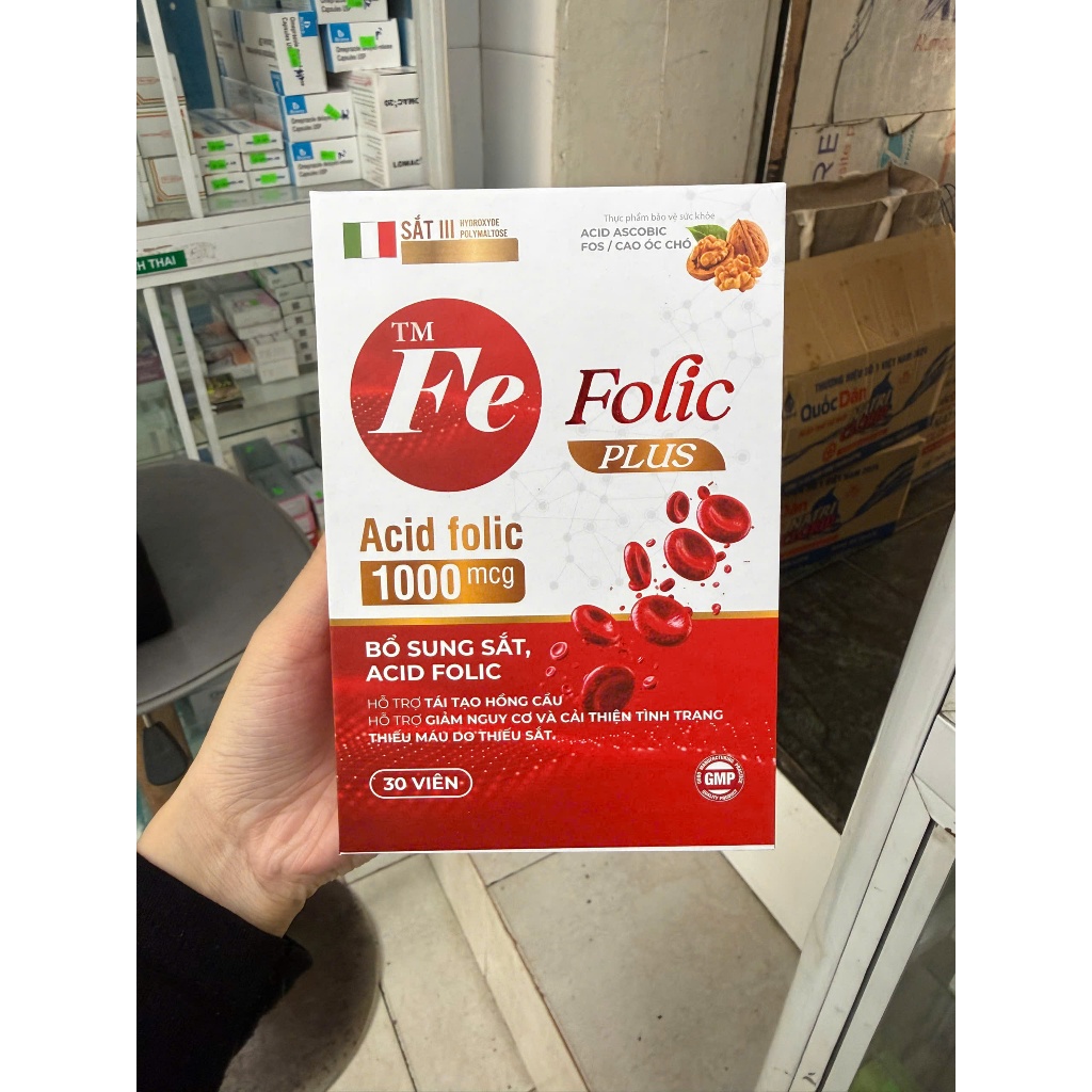 [HUY PHARMA] Viên uống bổ sung sắt, acid folic TM Fe Folic Plus tái tạo hồng cầu (Hộp 30v)