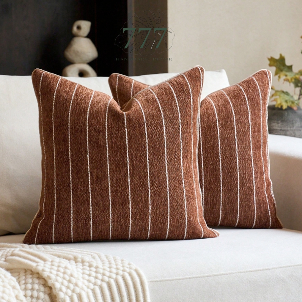 Vỏ Gối Trang Trí Sofa Sọc Cam Đất 45x45 – Vỏ Gối Tựa Lưng Sofa Vải Dệt-777097