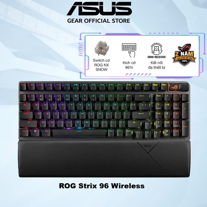 Bàn phím cơ FPS không dây ASUS ROG Strix Scope II 96 WL, swith cơ ROG NX Snow (bluetooth/usb/códây),