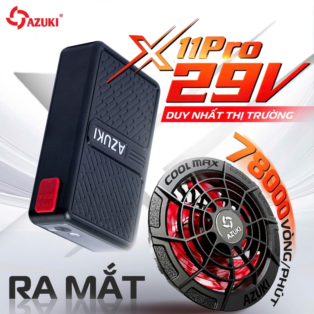 Bộ Phụ Kiện Áo Điều Hòa AZUKI X11 – Pin Sạc + Quạt Tản Nhiệt + Dây Sạc Chính Hãng