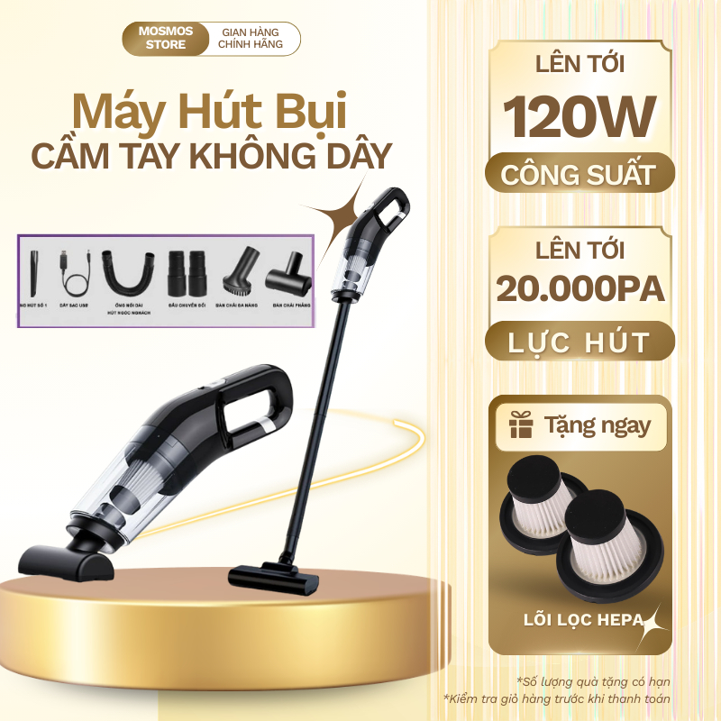 Máy Hút Bụi Cầm Tay Không Dây Lực hút 20.000PA, Công Suất 120W - Dùng Được Cả Cho Ô tô Và Giường Nệm