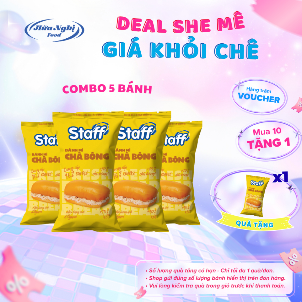 Combo 5 Staff Bánh Mì Chà Bông 60g Thơm Ngon, Siêu Mềm, Tiện Lợi Cho Bữa Sáng