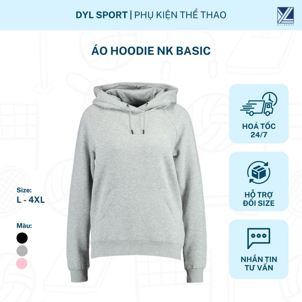 Áo hoodie NK Basic nam nữ unisex 3 chất liệu nỉ da cá, nỉ cotton, nỉ bông dày dặn ấm áp
