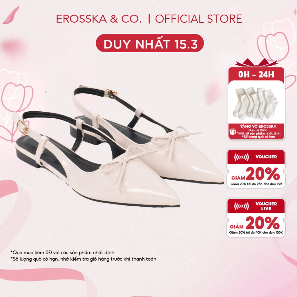 Erosska - Giày slingback nữ đế bệt phối nơ kiểu dáng thanh lịch cao 2cm màu kem - EH069