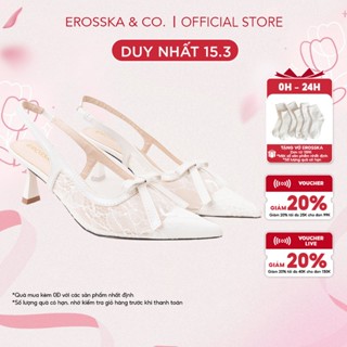 Erosska - Giày cao gót lưới mũi nhọn phối nơ kiểu dáng sang trọng cao 7cm màu trắng kem - EH070