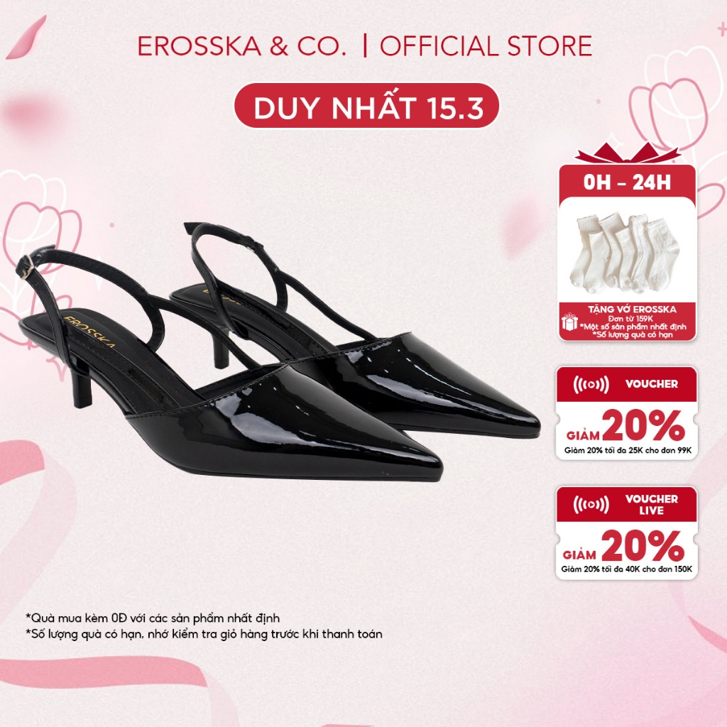 Erosska - Giày cao gót Slingback mũi nhọn kiểu dáng basic thanh lịch màu đen cao 5cm - EH071
