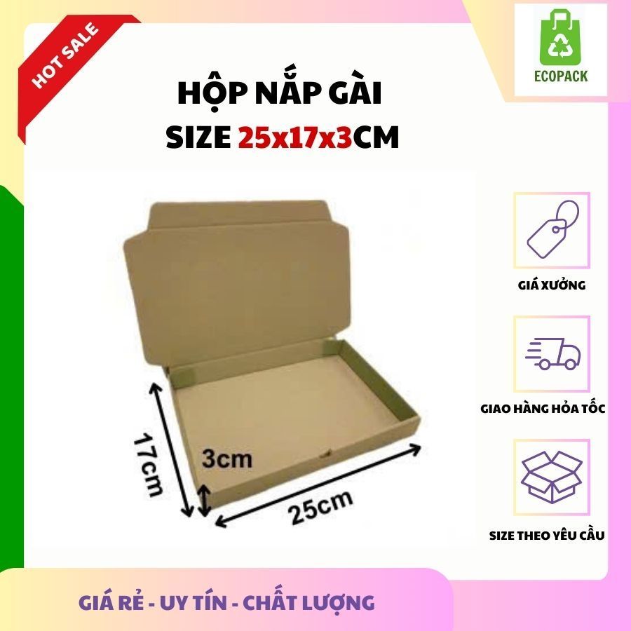 ECOPACK - 25x17x3 COMBO 20 hộp carton nắp gài, nắp cài đóng hàng