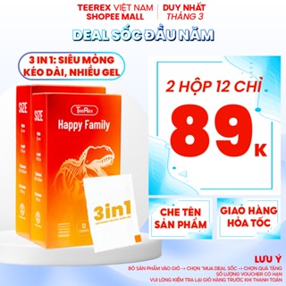 Combo 2 Hộp Bao Cao Su TeeRex Happy Family Siêu Mỏng, Kéo Dài, Nhiều Gel Size 52mm Loại Hộp 12