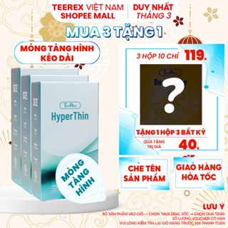 Combo 3 Hộp Bao Cao Su TeeRex Hyperthin Siêu Mỏng, Kéo Dài Thời Gian Size 52mm Loại Hộp 10