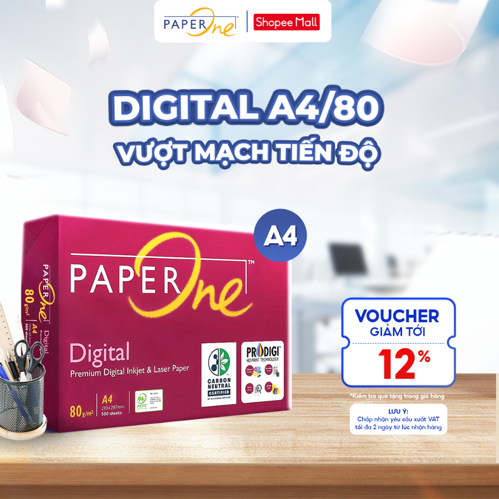 Giấy in A4 PaperOne Digital 80gsm - Ream 500 tờ giấy in A4 định lượng cao phù hợp in laser, in phun