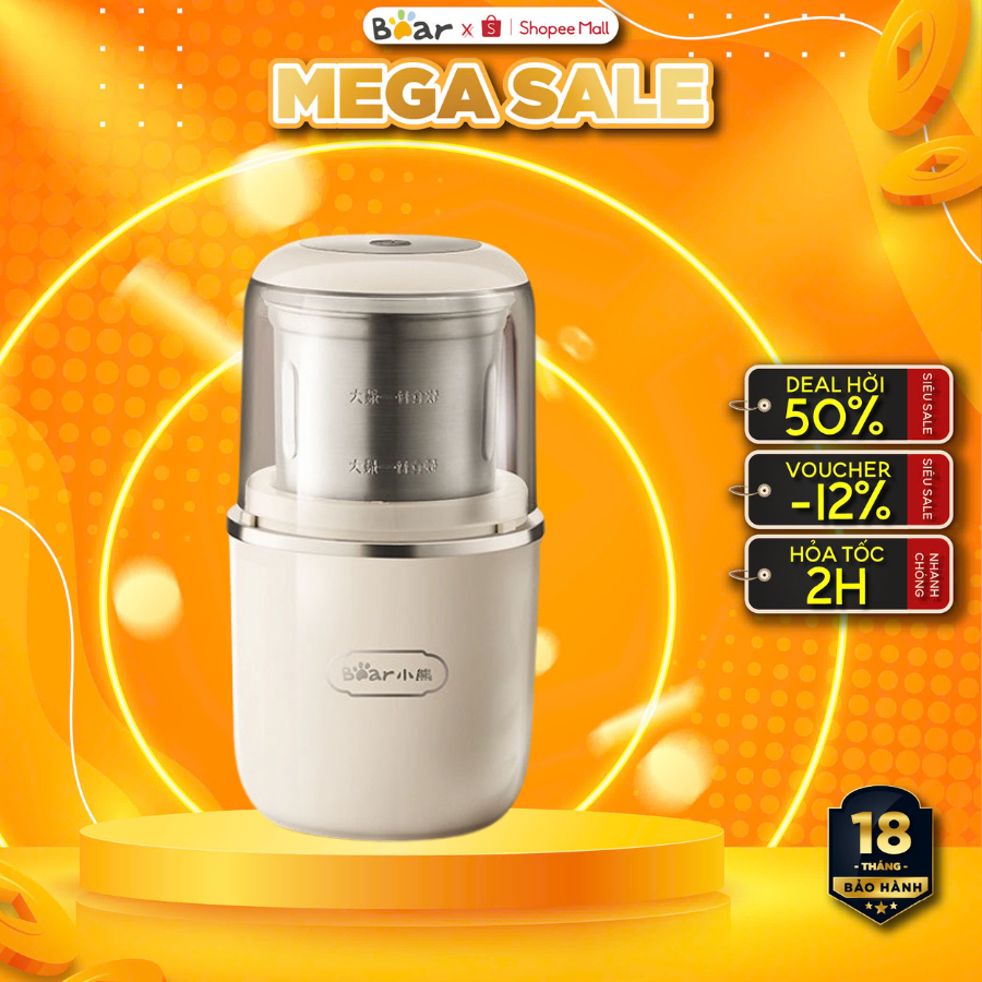 Máy Xay Bột Khô Bear MDJ-A02G3, Dung Tích 75g, Màu Đỏ Nâu Trầm