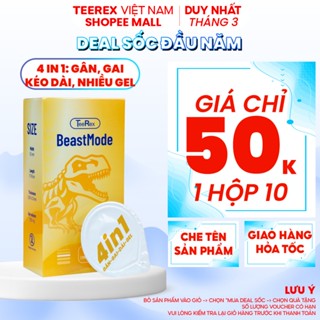 Bao Cao Su TeeRex Beast Mode 4 Trong 1 Gân, Gai, Kéo Dài, Nhiều Gel Size 52mm Loại Hộp 3/10
