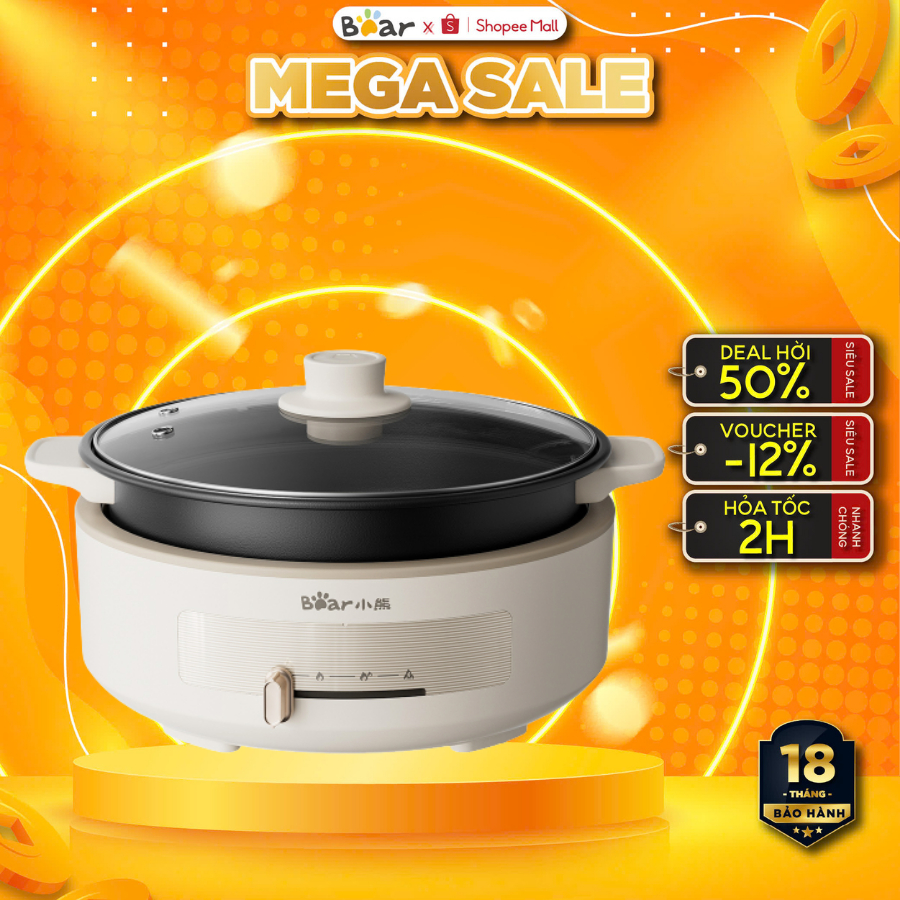 Nồi lẩu đa năng 4L Bear HP-4H40F (DHG-C40V2) -1500W- Lòng nồi chống dính, tháo rời- BH 18 tháng