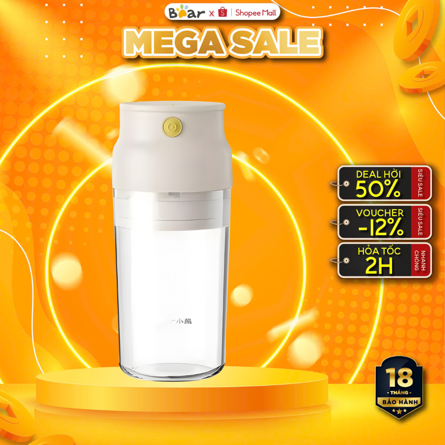 Máy xay cầm tay tích điện mini 0.3L Bear LLJ-Q03H7, 40W,2 lưỡi dao inox304, xay trái cây,BH 18 tháng