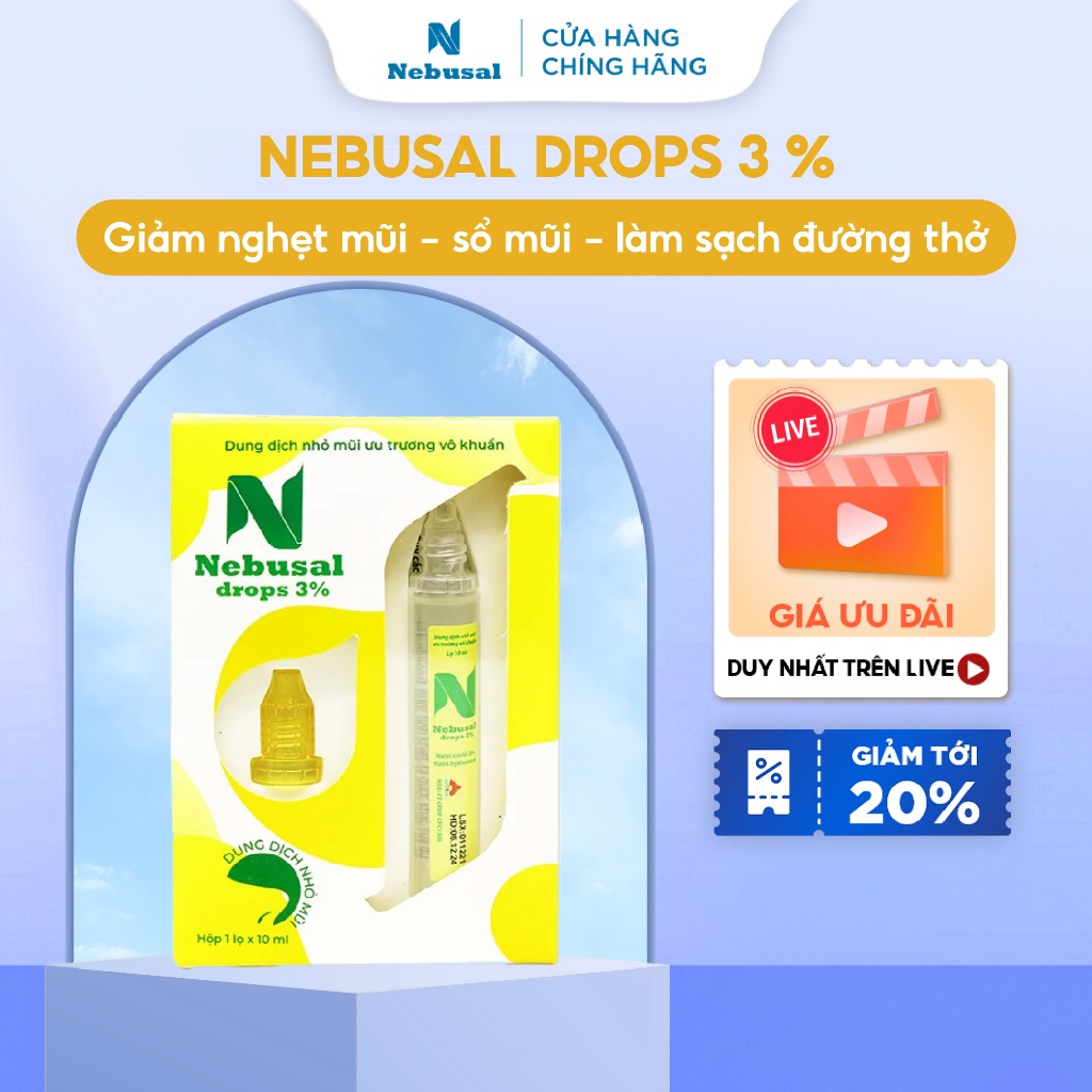 Dung Dịch Nhỏ Mũi Nebusal Drop 3% Giúp Bé Giảm Nghẹt Mũi Sổ mũi Hộp 10ml