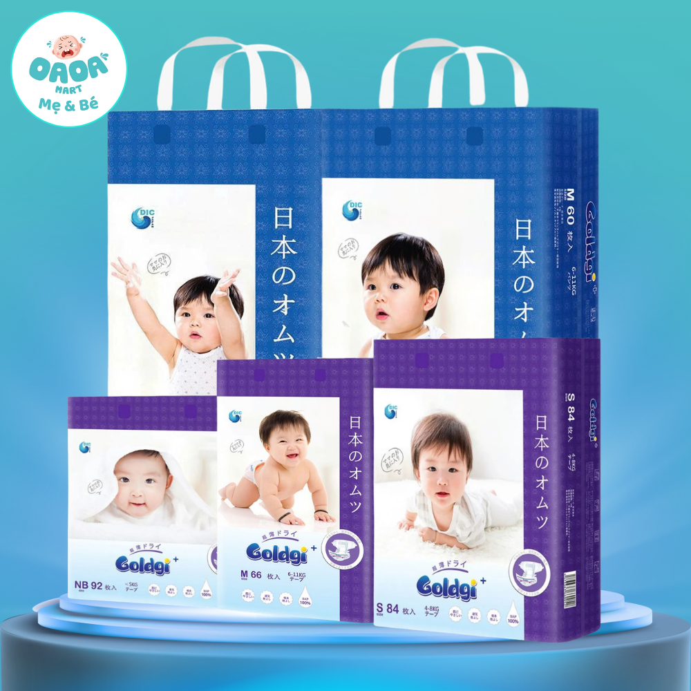 Tã - Bỉm Goldgi Cao Cấp Premium Nhật Bản Mẫu Mới Siêu Thấm Hút Chống Tràn Đủ Size Cho Bé Chính Hãng