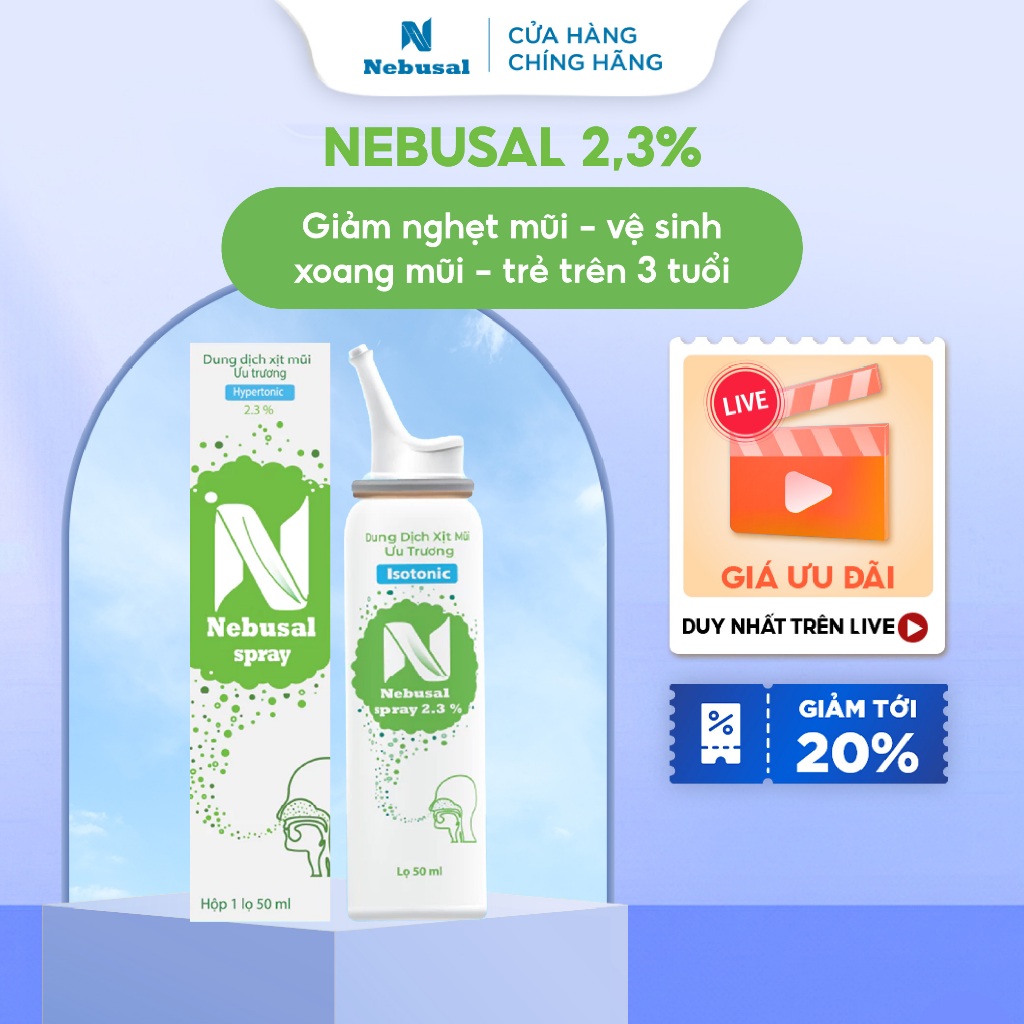 Dung Dịch Xịt Mũi Ưu Trương Nebusal 2.3% Cho Bé Từ 3 Tuổi Giảm Nghẹt Mũi Sổ Mũi 50ml