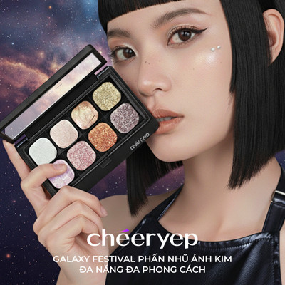 [Cheeryep] Bảng Phấn Mắt CHEERYEP Galaxy Festival 8 Ô Nhũ Ánh Kim Đa Sắc Phấn Mịn Dễ Tán Bền Màu 11.5g