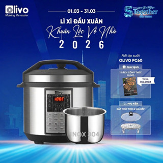 Nồi Áp Suất Điện Đa Năng OLIVO PC60 - Nồi Hầm Dung Tích 6L - Hầm, Kho Thịt, Chiên Rán, Nấu Lẩu - 16 Chế Độ