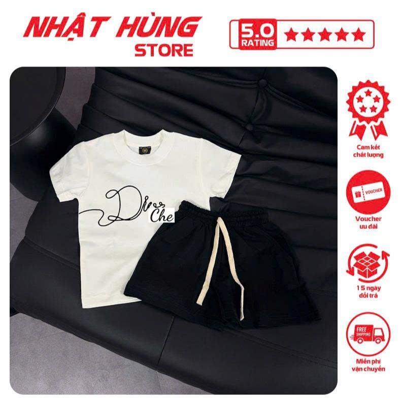 Bộ quần áo cho bé trai in hình ĐÌ 0 sành điệu, set áo phông quần short trẻ em từ 10-63kg - NH212