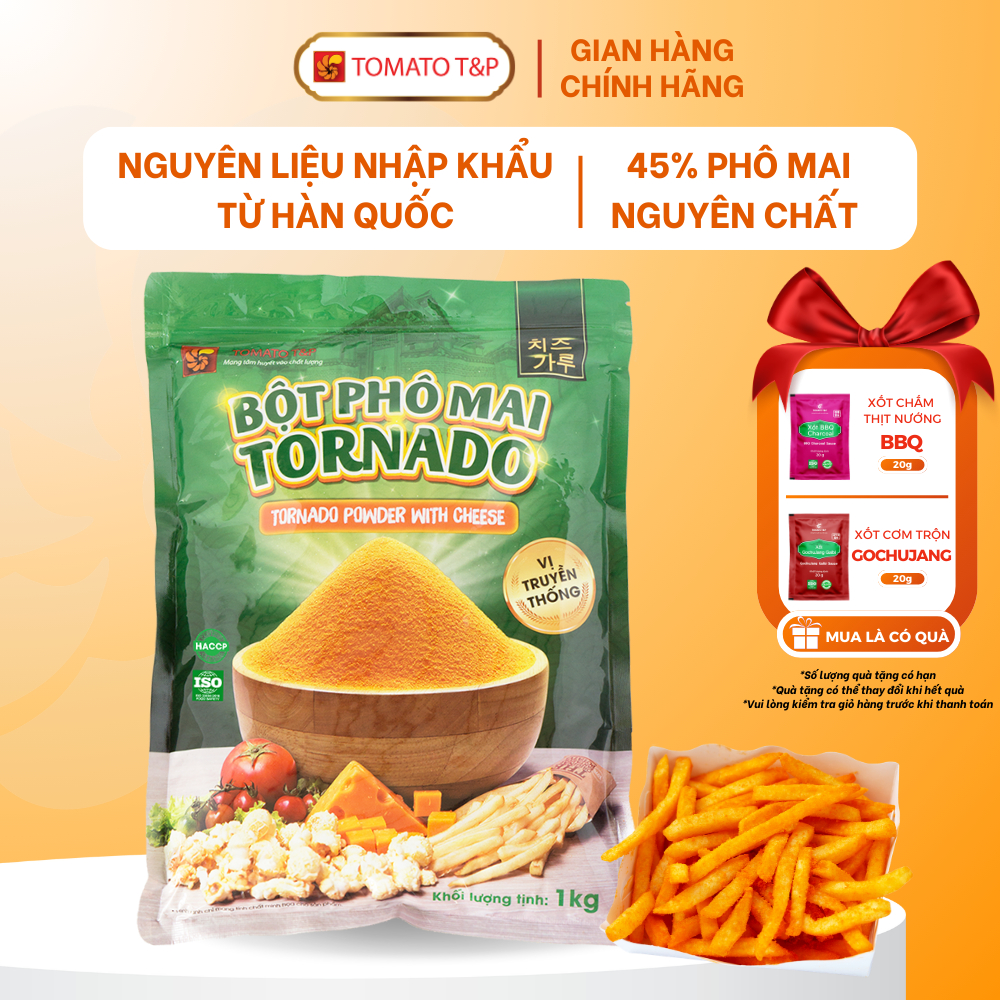 Bột phô mai lắc Tornado, bột phô mai Hàn quốc dùng lắc khoai tây, sốt phô mai - Gói 1kg - Tomato T&P