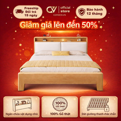 CONOCO Giường Gỗ Sồi Tự Nhiên 1m6x2m Giường Ngủ Cao Cấp Nhập Khẩu FAS Chắc Chắn Bền Đẹp