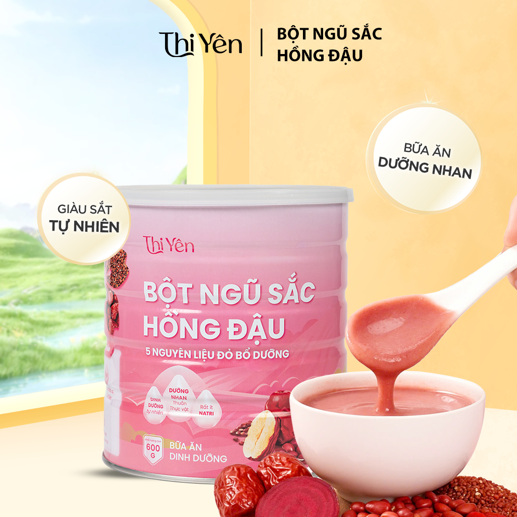 Bột Ngũ Sắc Hồng Đậu Dưỡng Nhan Thi Yên 600g/ Lon - Bữa Sáng & Bữa Phụ Tiện Lợi, Nuôi Dưỡng Khí Huyết