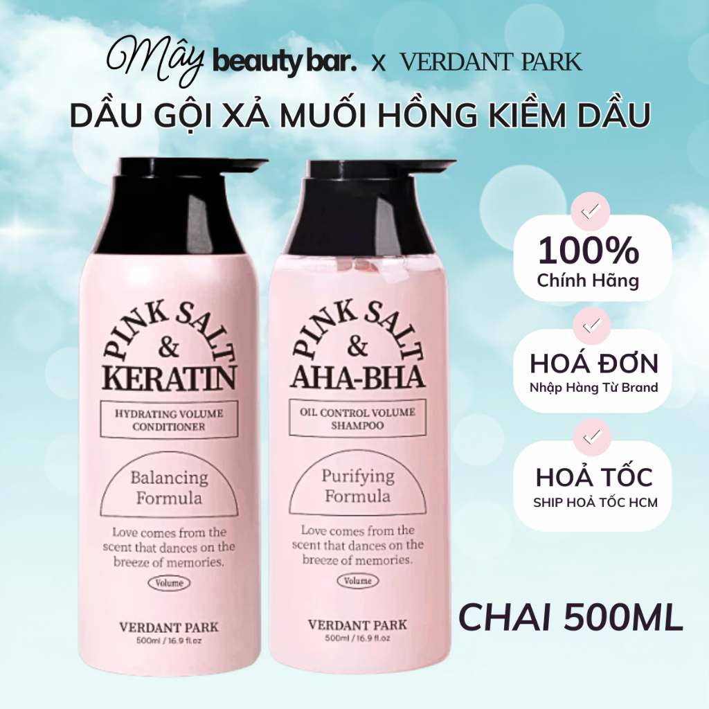 Dầu Gội VERDANT PARK Muối Hồng Himalaya AHA BHA Cặp Gội Xả Verdant Park Kiềm Dầu Phồng Tóc Mềm Mượt 