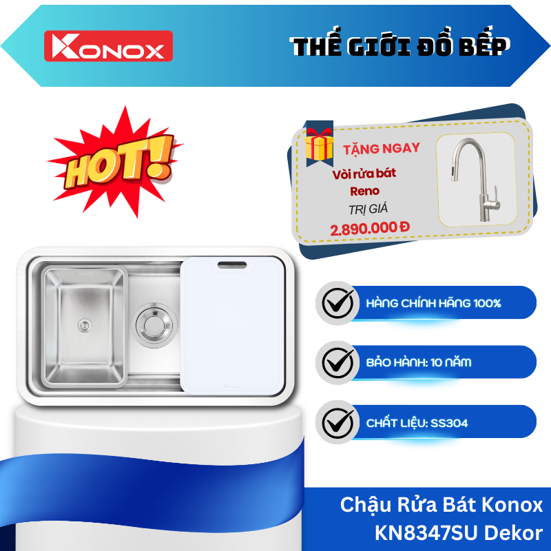 Chậu Rửa Bát Chống Xước Konox KN8347SU Dekor Full– 1 Hố – Bề Mặt Linen Chống Xước, Bền Đẹp – TGB