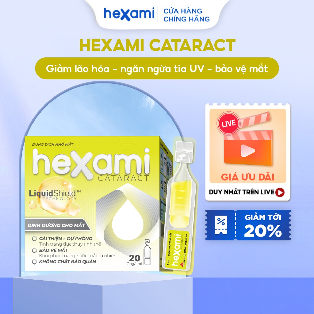 Dung dịch nhỏ mắt Hexami Cataract giảm đục thủy tinh thể, khô mắt mỏi mắt 20 tép
