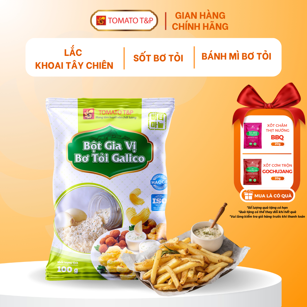 Bột Bơ Tỏi Galico dùng để lắc khoai tây, sốt bơ tỏi, bánh mì bơ tỏi - Gói 100g - Tomato T&P