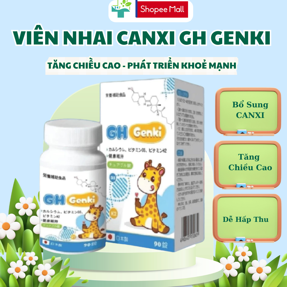 VIên Nhai Canxi GH Genki Nhật Bản - Viên nhai hỗ trợ tăng chiều cao cho bé hộp 90 viên