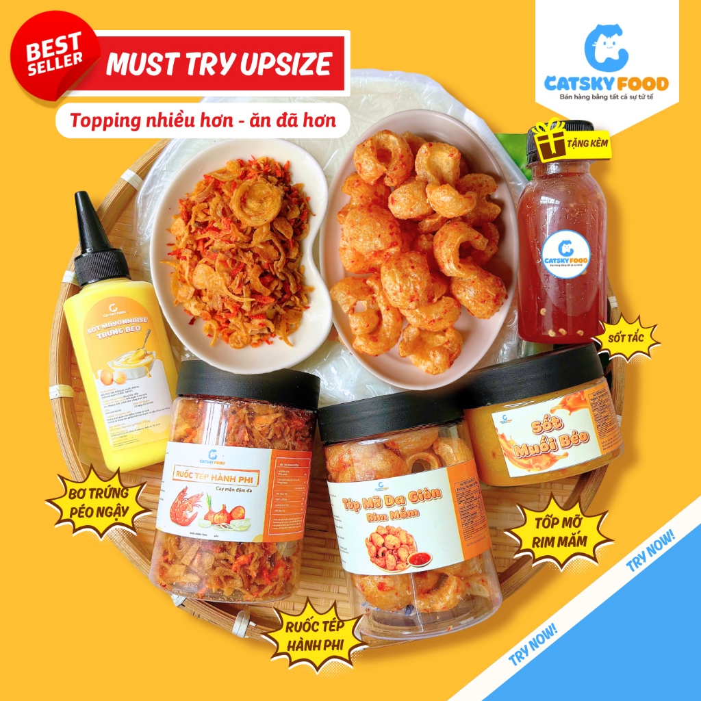 Bánh tráng phơi sương CATSKY FOOD combo bánh tráng sốt muối béo đồ ăn vặt tiện lợi - COMBO MUST TRY